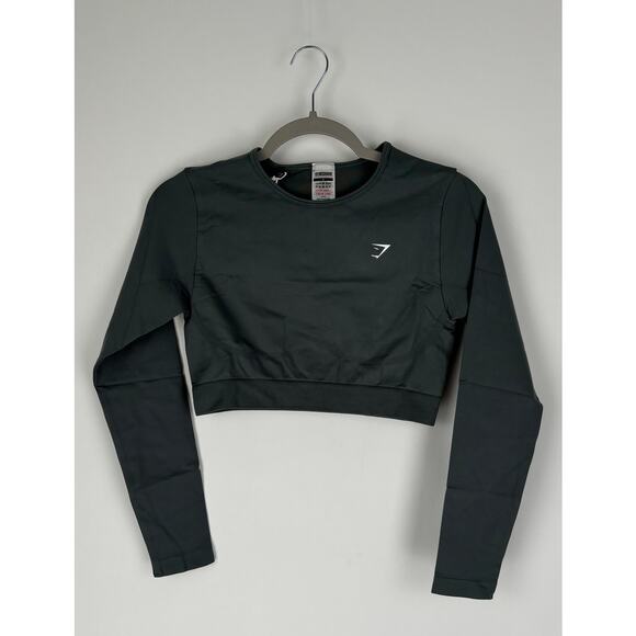 GymShark Everyday Seamless Long Sleeve Crop Top Womens Medium Cargo Teal B7A2S - Picture 1 of 8
